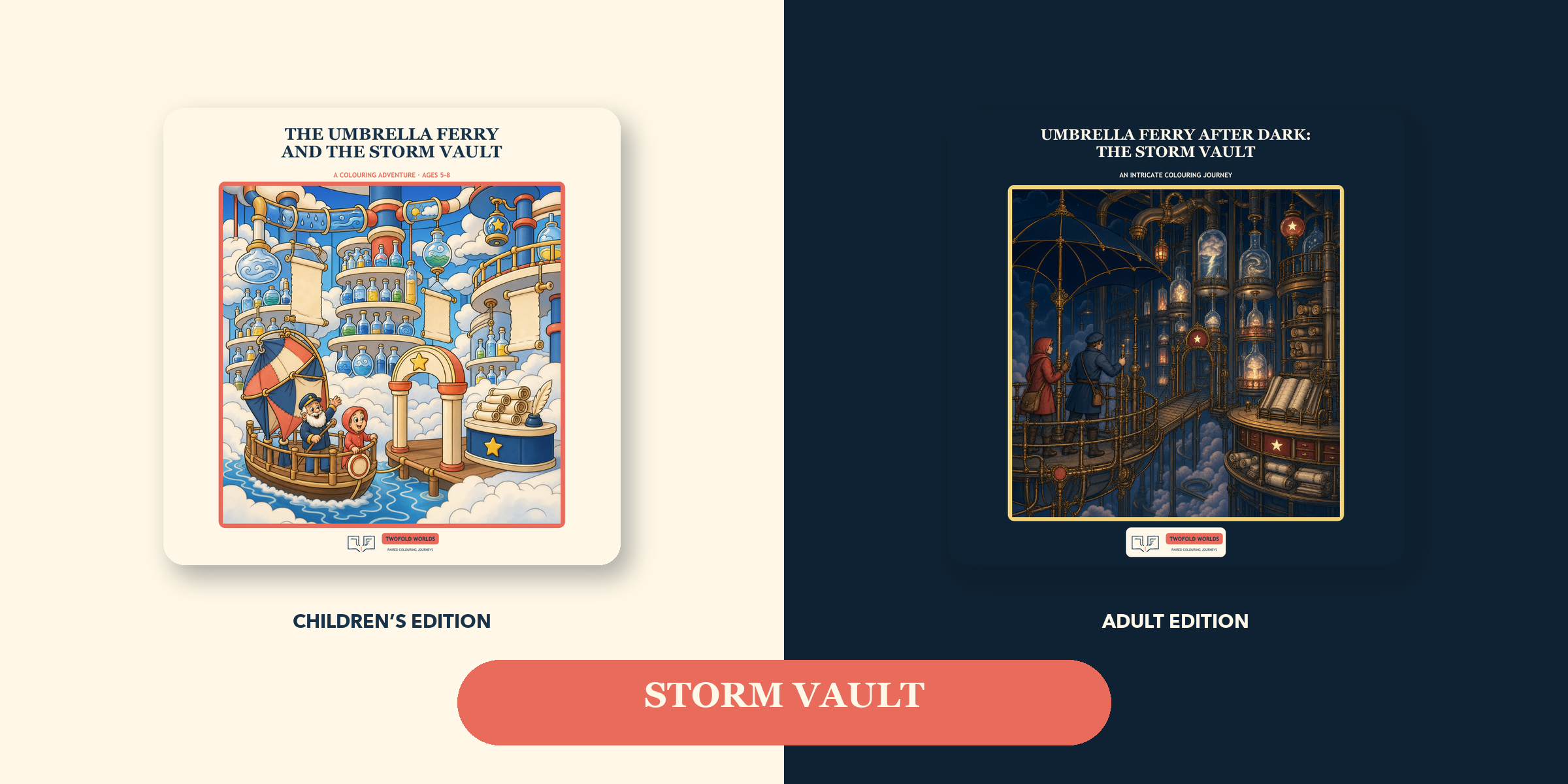 The Storm Vault children’s cover beside the more intricate After Dark cover.