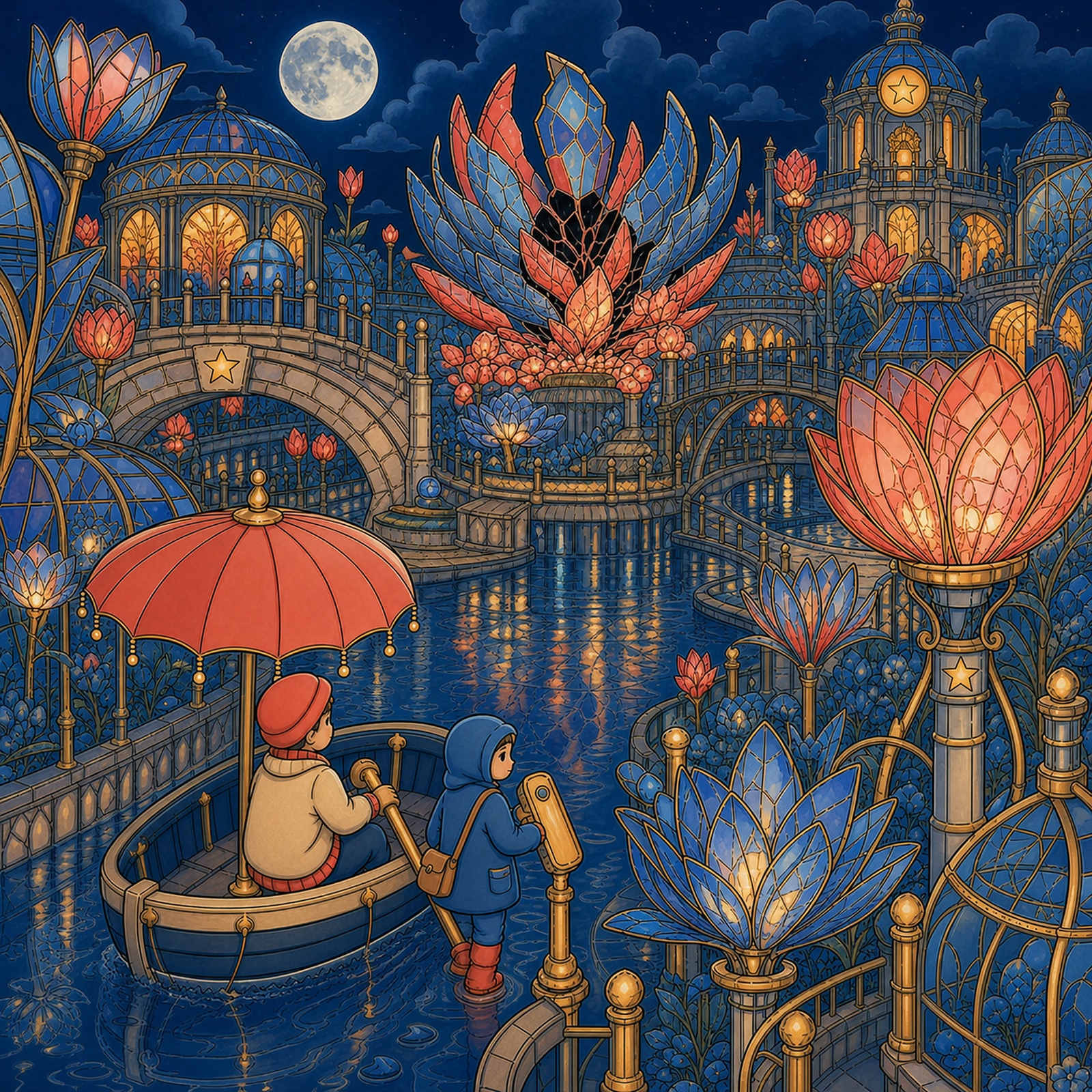 Umbrella Ferry After Dark: The Tideglass Garden, adult edition cover art.